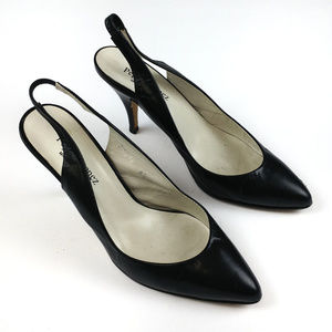 Pepe Jimenez Black Leather Slingback Heels